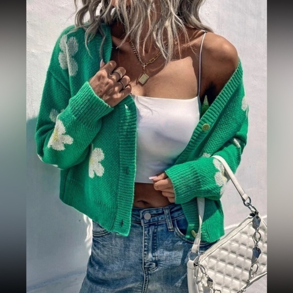 Floral Pattern Drop Shoulder‎ Cardigan